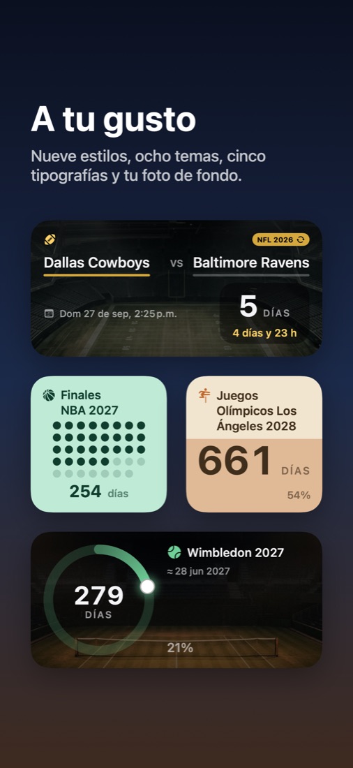 Estilos de widget: duelo, puntos, batería y anillo